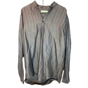 HAVANERA Banded Collar Long Sleeve Striped Shirt-black -Ramie Size M , Men’s